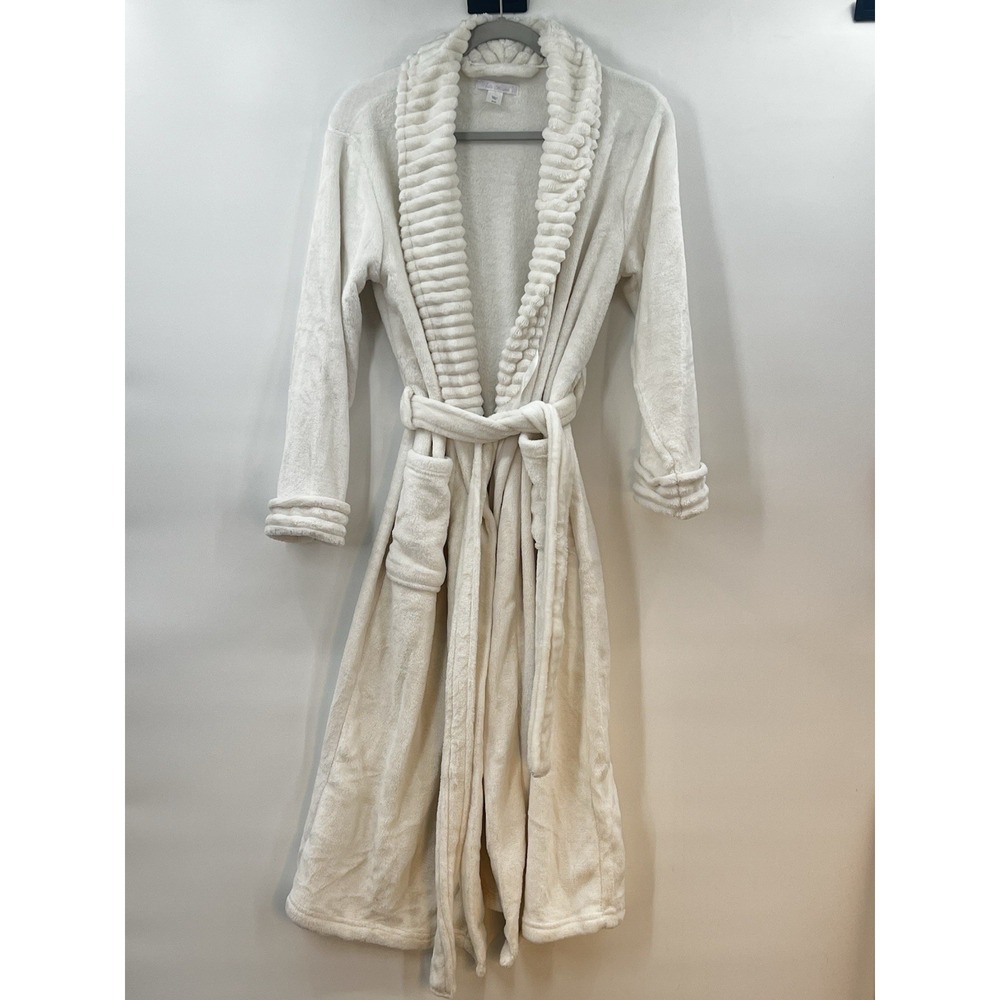 WHITE MARK Women's Sz S/M Plush Fleece Cozy Collared Long Wrap Robe Small Medium